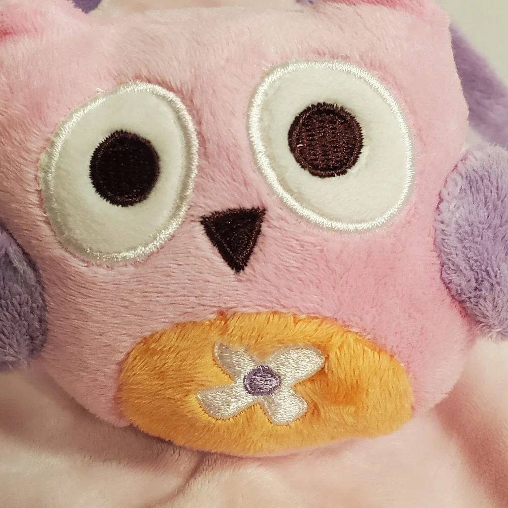 BananaFish Studio Pink Purple Owl Baby Lovey Velour Soft Security Blanket - Picture 7 of 16
